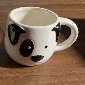 White with Black Puppy Face Coffee/Tea Mugs Cute Set of 2